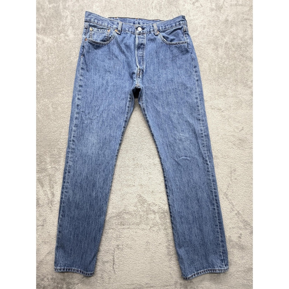 Levis 501 Jeans Mens Measured 37x32 Blue‎ Straight Classic Denim Button Fly